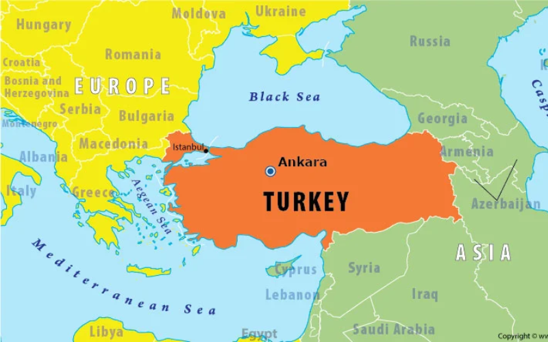 Thổ Nhĩ Kỳ có phần lớn diện tích ở Châu Á và 1 phần 3 diện tích ở Châu Âu