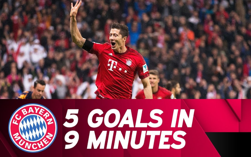 Lewandowski nổi tiếng với việc ghi được 5 bàn thắng chỉ trong 9 phút khi còn thi đấu cho Bayern Munich