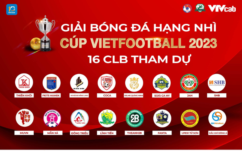 Giải hạng nhì Cup Vietfootball 2023 gồm 16 CLB thi đấu